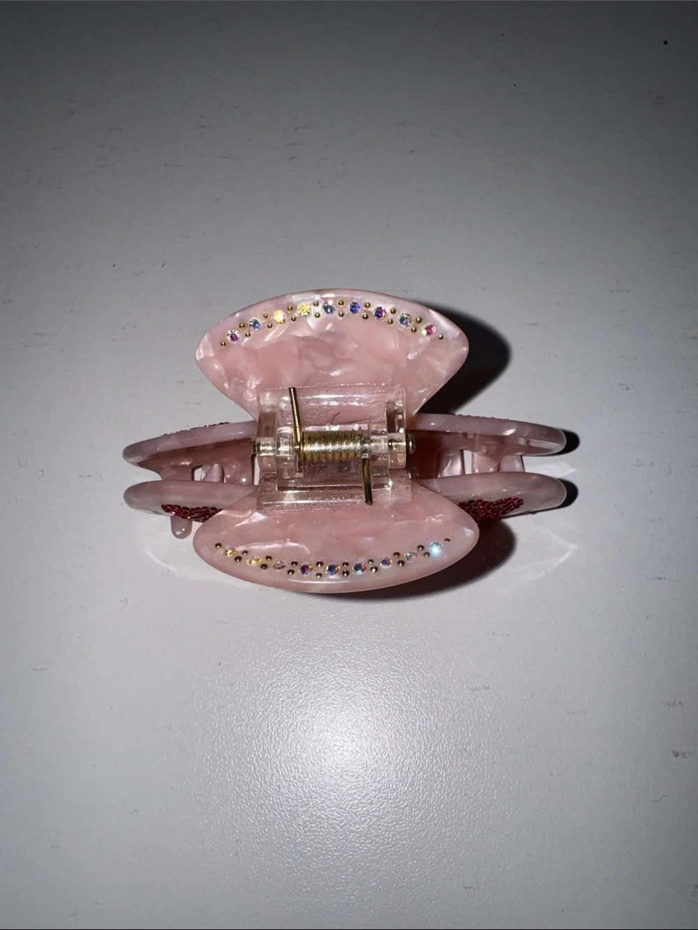 Emi Jay Sweetheart Clip Pink Marble Red Rhinestone Hearts Hair Claw
